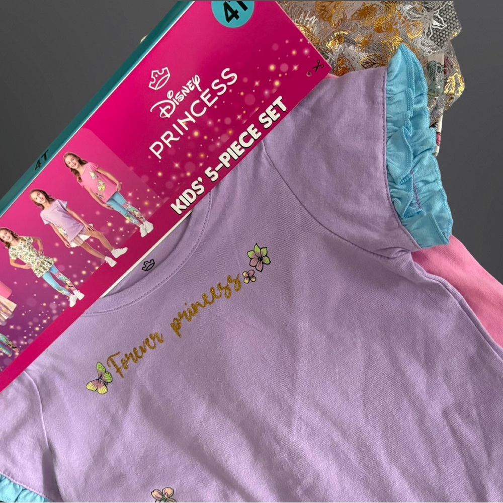 Disney Princess Floral Kids Dress with Ruffles 5 piece set size 4T - Picture 4 of 4